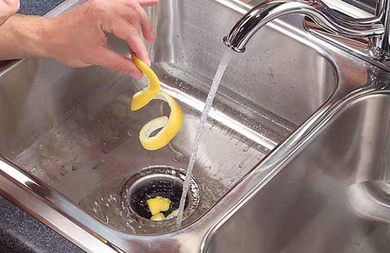 Citrus peels and ice cubes for a stinky disposer
