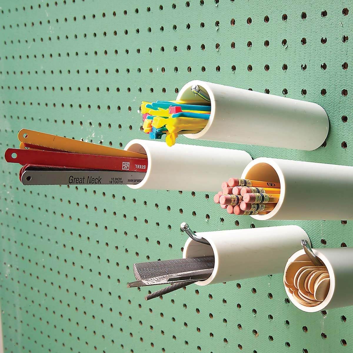 Store zip ties on a pegboard