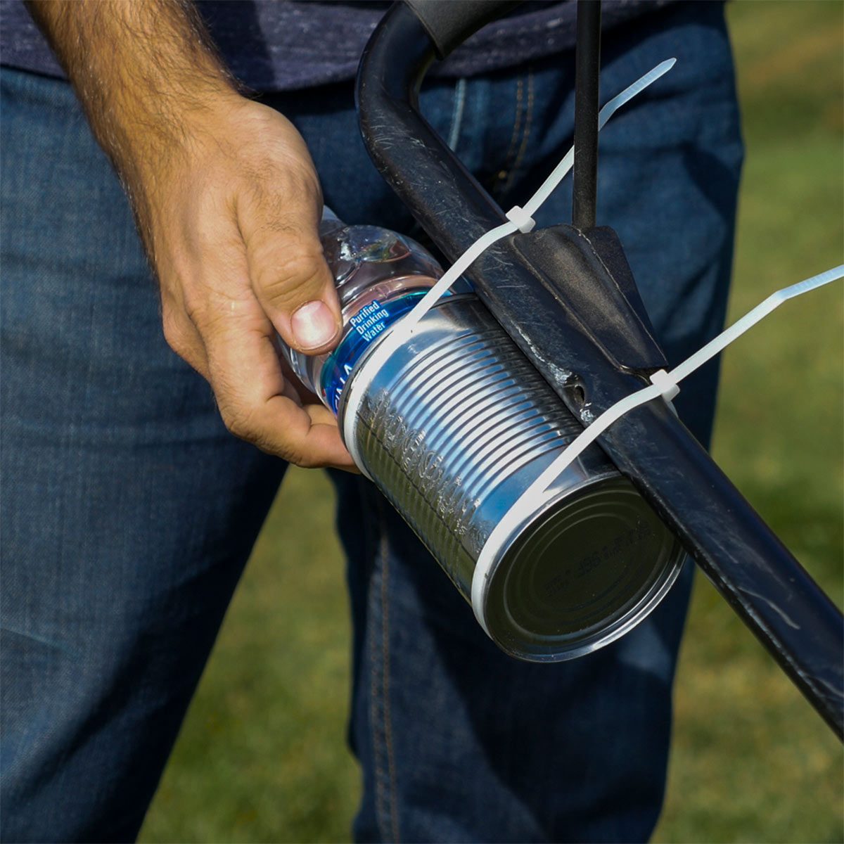 Tin can water bottle holder