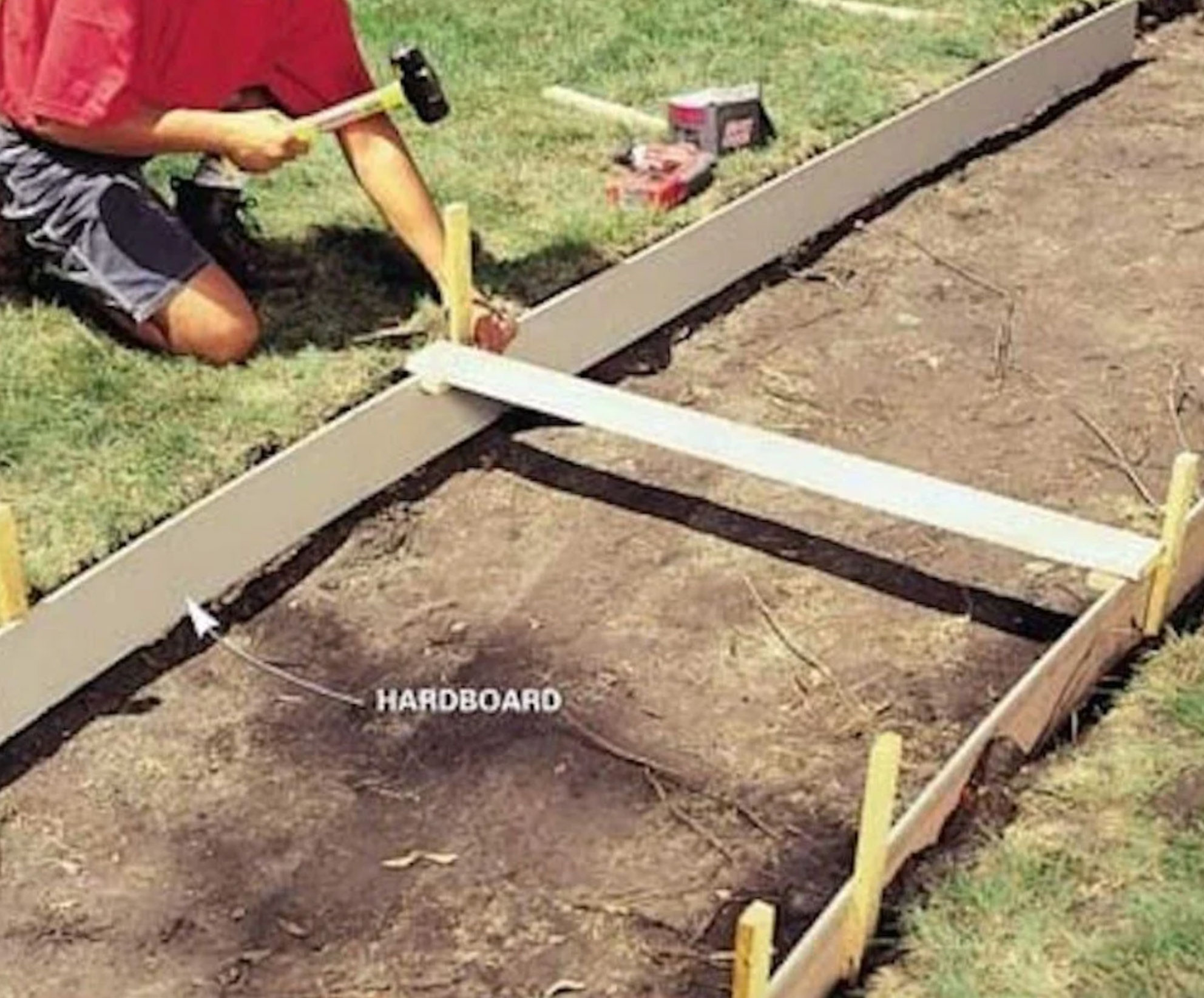 Form concrete footpath curves with hardboard