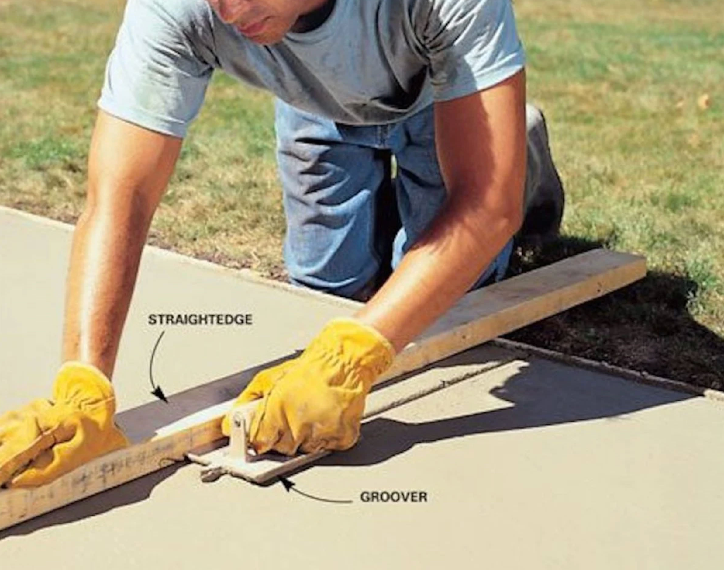 Cut deep control joints in the concrete walkway